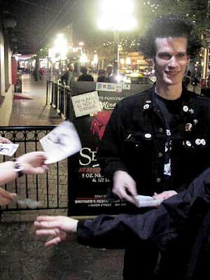 Flyering for [<a href="/venue/mutiny" target="_top">Mutiny</a>] at the end of the night.