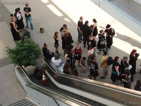 Goths waiting for the bus to the beach party.